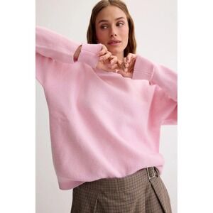 Tibi Pink 100% Wool Mock Neck Sweater with Slit Cuffs Size S